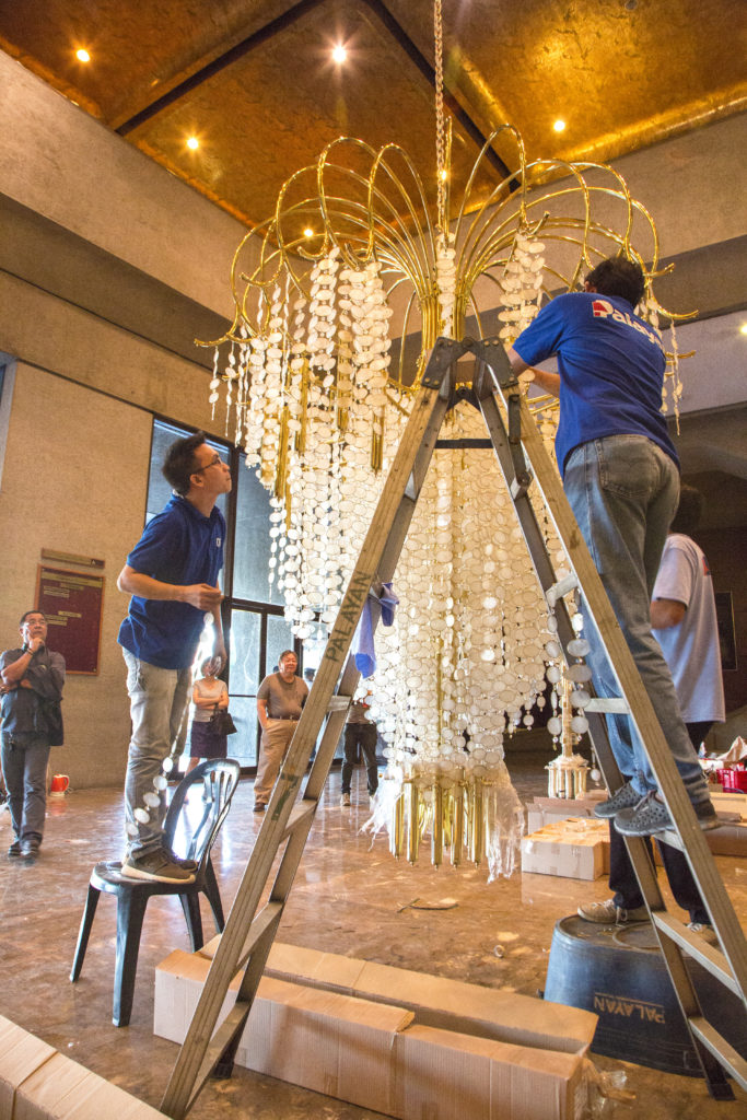 ccp chandelier being assembled onsite