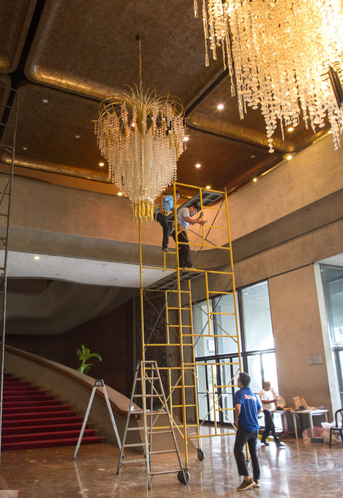 ccp chandelier being installed